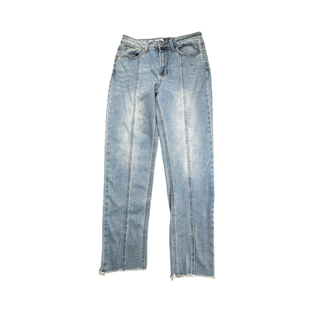 S.O.N.G. Mom Jeans Womens 11/30 Light‎ Blue High Rise Front Seam Raw Hem Denim